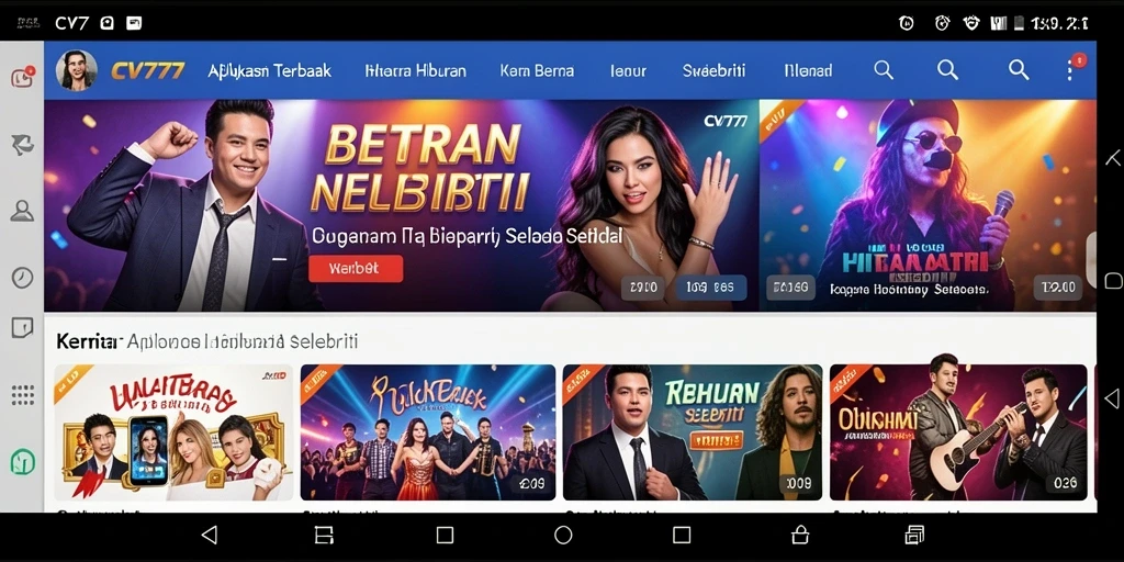 Antarmuka menarik dengan berbagai berita hiburan selebriti.