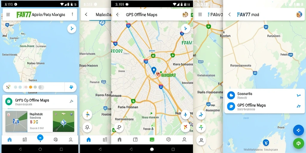 Tampilan antarmuka FAV77 yang intuitif untuk navigasi GPS Offline Maps.